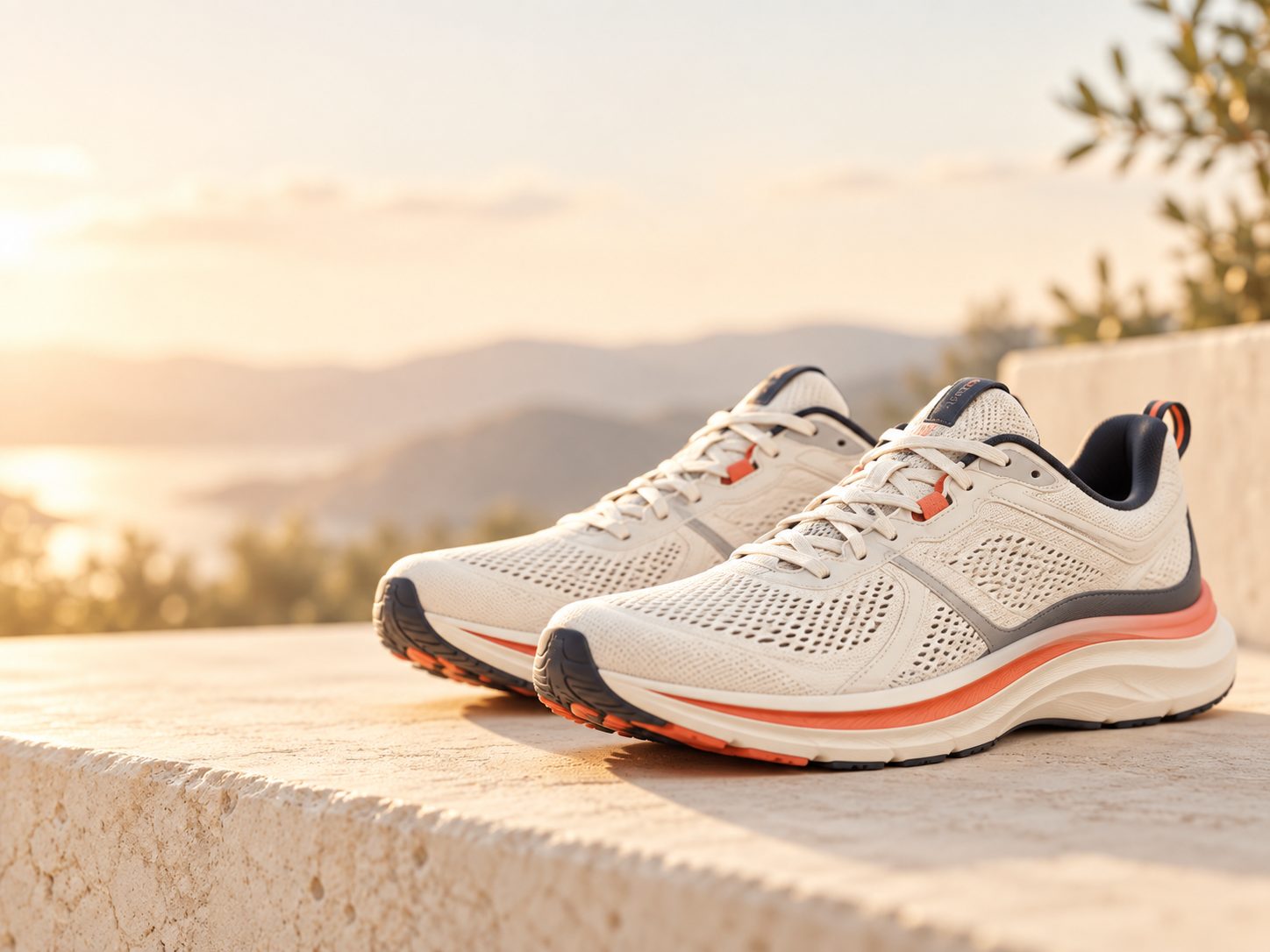 A pair of cream and coral running shoes ready for more miles